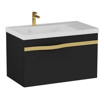 Szafka pod umywalkę VOG 69 cm czarny mat ze złotym uchwytem