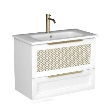 Szafka pod umywalkę CHIC 80 cm biała półmat/złota