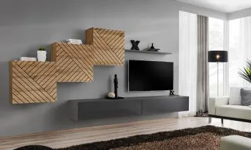 Meblościanka SWITCH LAMEL X dąb wotan/szara