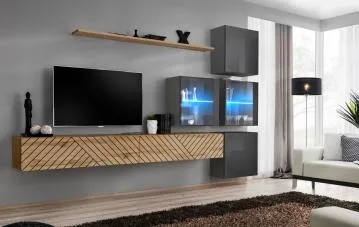Meblościanka SWITCH LAMEL XIX szara/dąb wotan