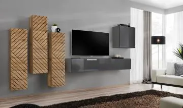 Meblościanka SWITCH LAMEL III dąb wotan/szara