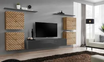 Meblościanka SWITCH LAMEL IV dąb wotan/szara