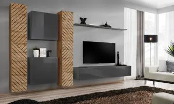 Meblościanka SWITCH LAMEL VI szara/dąb wotan