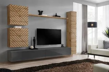 Meblościanka SWITCH LAMEL VIII dąb wotan/szara