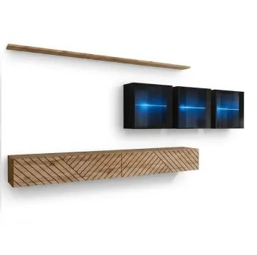 Meblościanka SWITCH LAMEL XVII dąb wotan/czarna