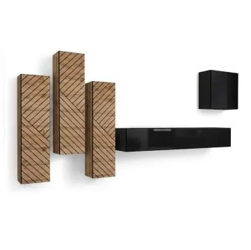 Meblościanka SWITCH LAMEL III dąb wotan/czarna