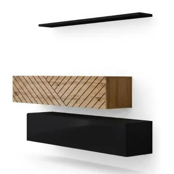 Meblościanka SWITCH LAMEL SB2 czarna/dąb wotan