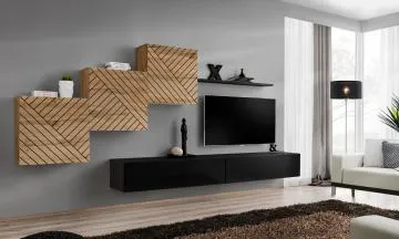 Meblościanka SWITCH LAMEL X dąb wotan/czarna