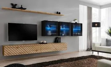 Meblościanka SWITCH LAMEL XVII dąb wotan/czarna