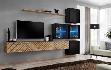 Meblościanka SWITCH LAMEL XIX czarna/dąb wotan