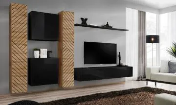 Meblościanka SWITCH LAMEL VI czarna/dąb wotan