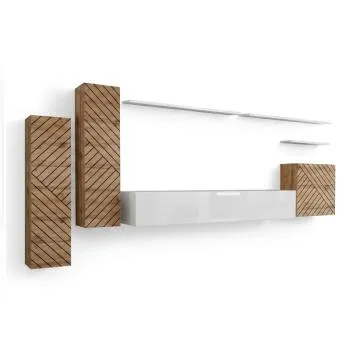 Meblościanka SWITCH LAMEL I dąb wotan/biała