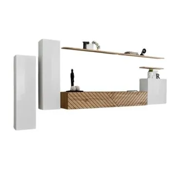 Meblościanka SWITCH LAMEL I biała/dąb wotan