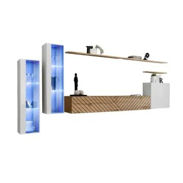 Meblościanka SWITCH LAMEL XI biała/dąb wotan