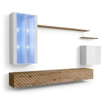 Meblościanka SWITCH LAMEL XII biała/dąb wotan