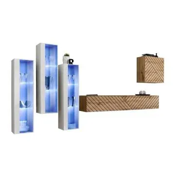 Meblościanka SWITCH LAMEL XIII biała/dąb wotan