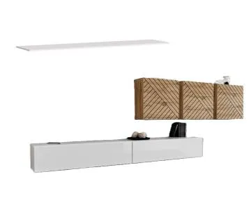 Meblościanka SWITCH LAMEL VII biała/dąb wotan