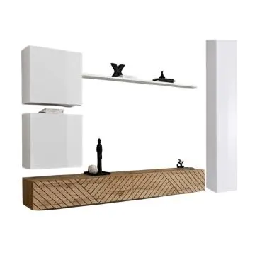 Meblościanka SWITCH LAMEL VIII biała/dąb wotan