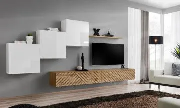 Meblościanka SWITCH LAMEL X biała/dąb wotan