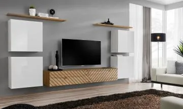 Meblościanka SWITCH LAMEL IV biała/dąb wotan