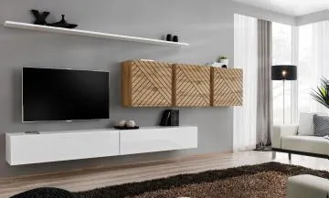 Meblościanka SWITCH LAMEL VII biała/dąb wotan