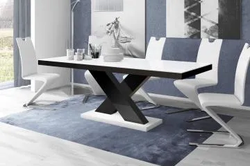 Stół XENON LUX 160(256)x89 biały połysk/czarny połysk rozkładany
