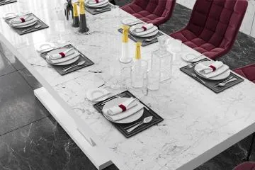 Stół rozkładany XENON LUX 160(256)x89 biały marmur venatino/biały połysk