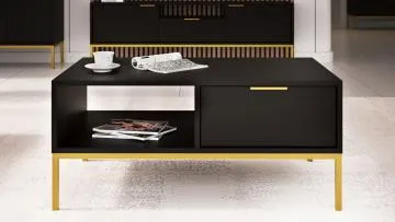 Stolik kawowy AUSTIN 80x60 czarny/złoty