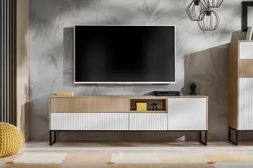 Szafka RTV ZOE 197 1D2K1S jodełka scandi/biały mat