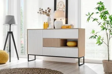 Komoda ZOE 150 1D3S jodełka scandi/biały mat